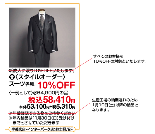【お詫びと訂正】紳士服<スタイルオーダー>納品日について